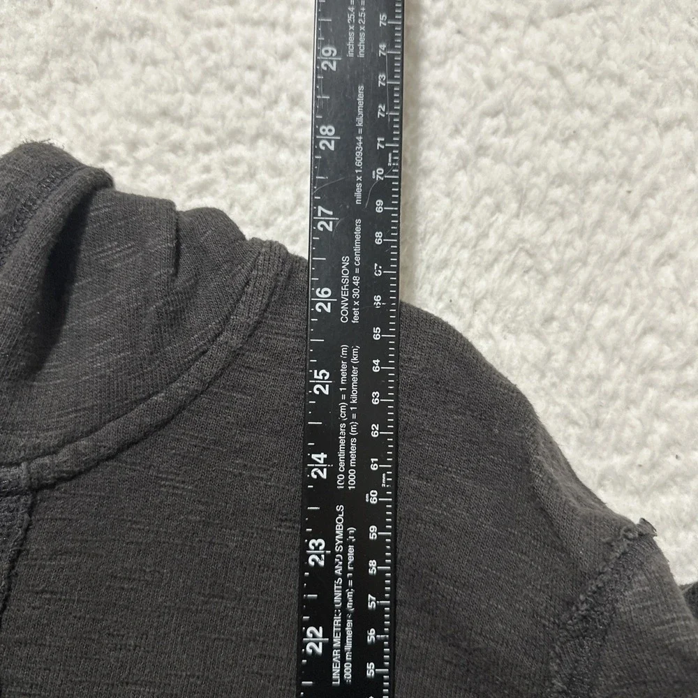 True Religion‎ Slub Fleece Pullover Hoodie Size M Button Placket Collar Raw Edge